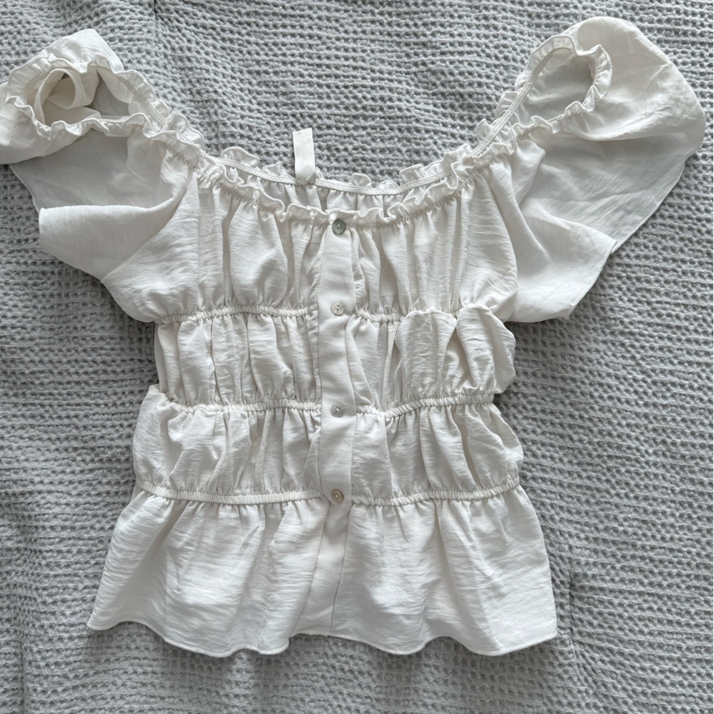 ✨5 for $25✨ Ruched Off-Shoulder Ruffle Top - White